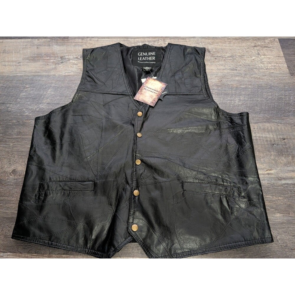 NWT Navarre Genuine Leather Biker Vest Men’s 2XL Black Motorcycle